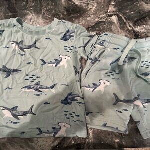 Little Sleepies Shark Print Kids Matching Set - Blue and White